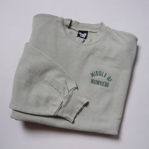 Middle of Nowhere Embroidered Crew Neck - Sage - Made in USA (FA24)