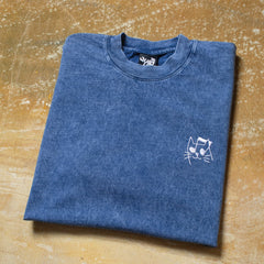 Music Cat Embroidered T - Mineral Wash Blue - FA25
