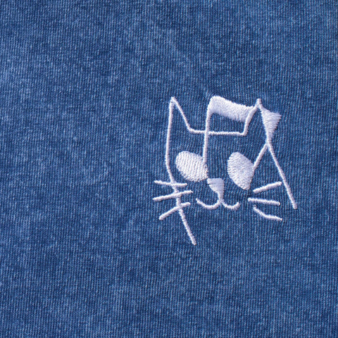 Music Cat Embroidered T - Mineral Wash Blue - FA25