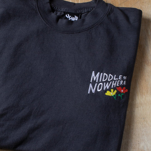 Lonely Palm Middle of Nowhere Embroidered T - Dolphin Blue - Made in USA