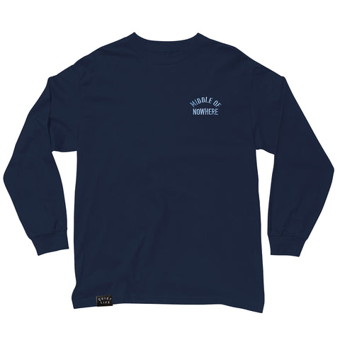 Middle of Nowhere Embroidery Long Sleeve T - Navy - Made in USA