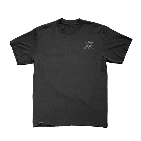 Music Cat Embroidered T - Vintage Black - FA25