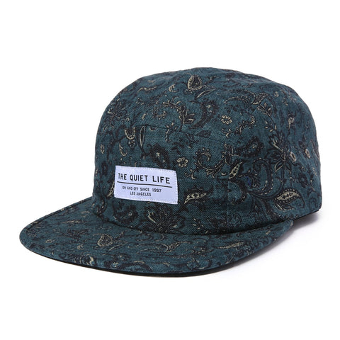 Paisley Floral 5 Panel Camper Hat - Made in USA - Black