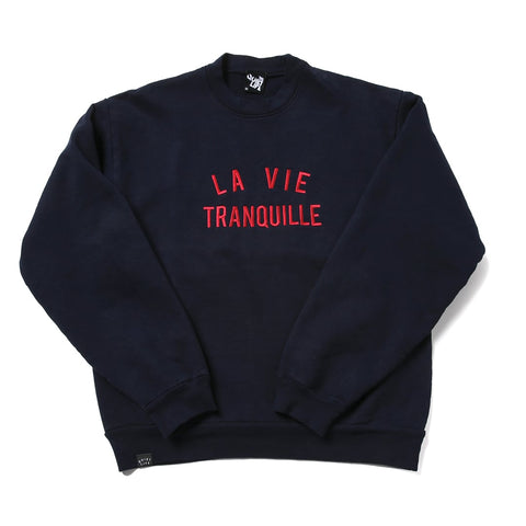 La Vie Tranquille Embroidered Crew Neck - Navy - Made in USA