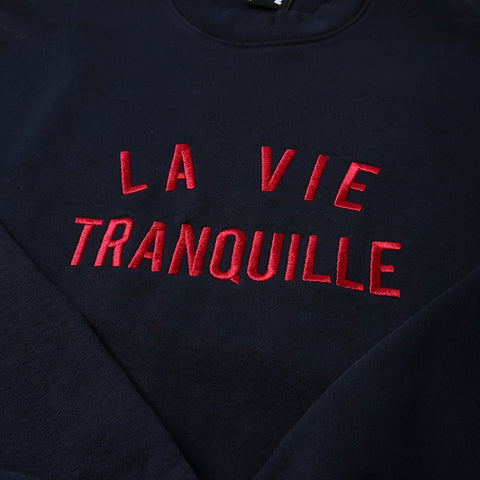 La Vie Tranquille Embroidered Crew Neck - Navy - Made in USA