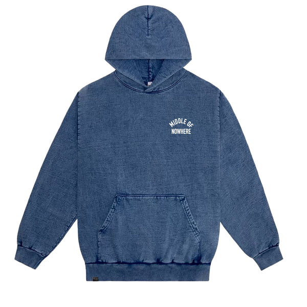 Middle of Nowhere Embroidered Hood - Navy Mineral Wash - Made in USA (FA24)