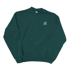 Music Cat Embroidered Crew Neck - Ivy Green - Made in USA